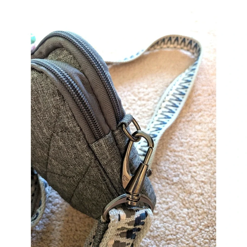 Travelon Anti-Theft Quilted Phone Crossbody Bag Gray RFID Blocking 43621-52T